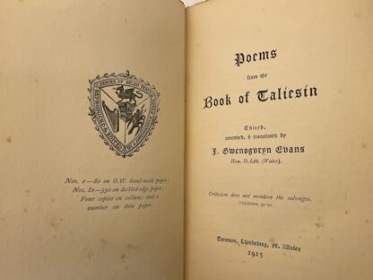 Poems from the Book of Taliesin, edited,  amended, & translated by J. Gwenogvryn Evans - Image 3